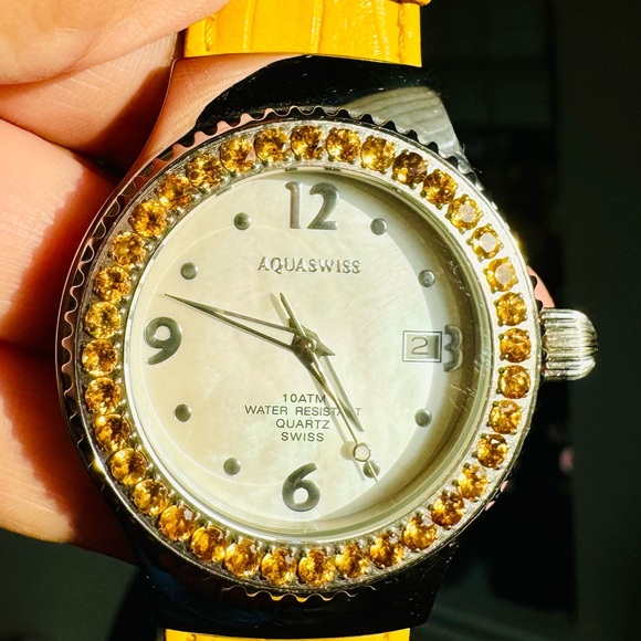 AquaSwiss Watch Swiss Quartz Movement with Yellow Citrines - Picture 5 of 9